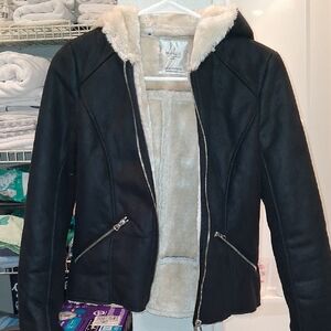 Trafaluc Outerwear Division By Zara Black Teddy Jacket with Cream Lining